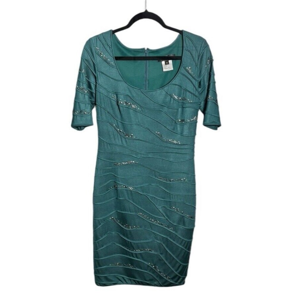 Tadashi Shoji Green Beaded Bodycon Cocktail Dress Size Medium